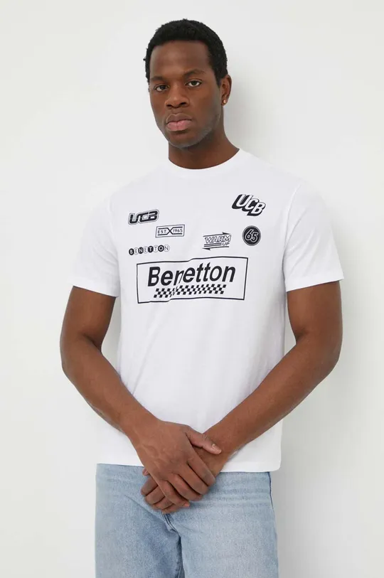 biały United Colors of Benetton t-shirt bawełniany Męski