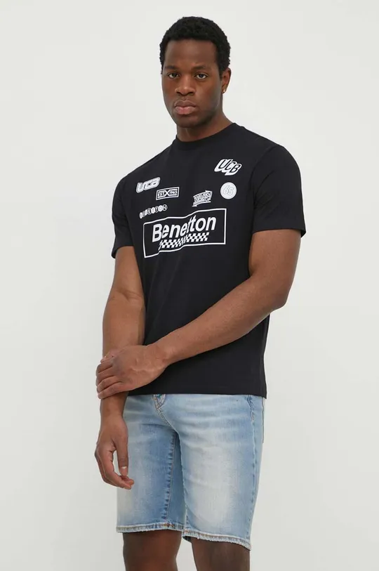 czarny United Colors of Benetton t-shirt bawełniany Męski