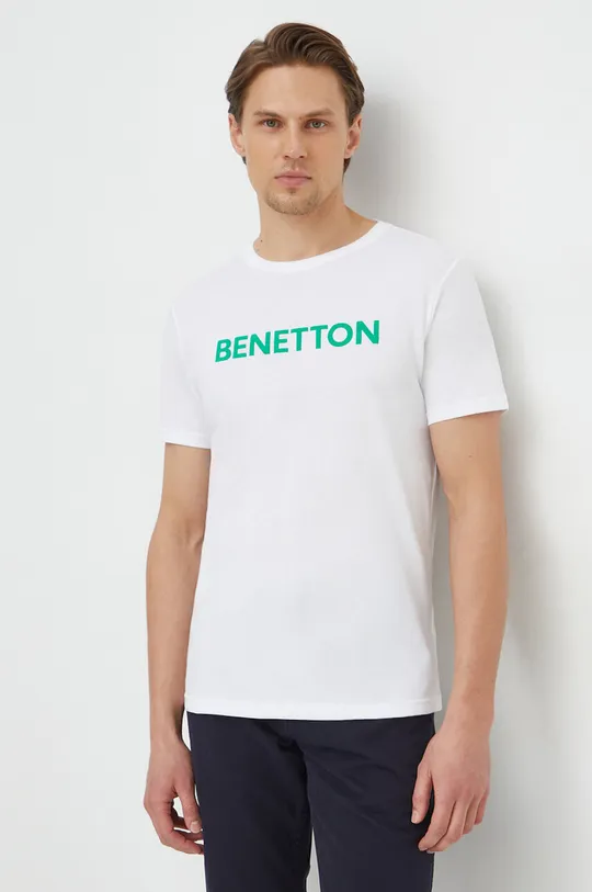 λευκό Βαμβακερό μπλουζάκι United Colors of Benetton Ανδρικά