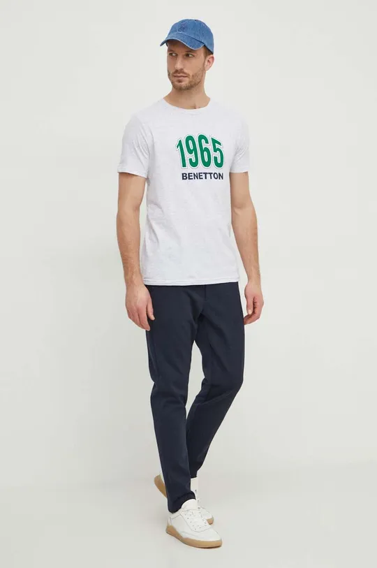 sivá Bavlnené tričko United Colors of Benetton Pánsky