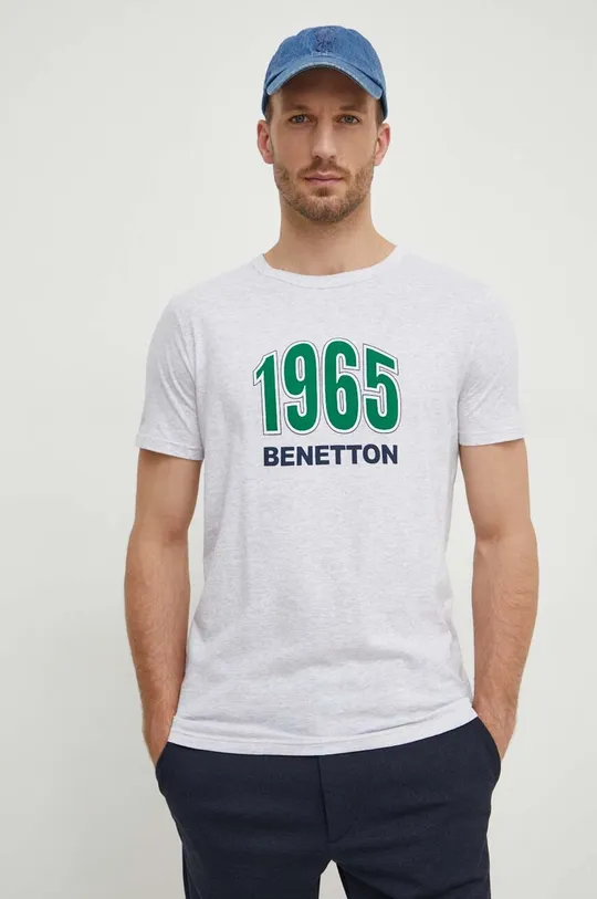 Хлопковая футболка United Colors of Benetton серый