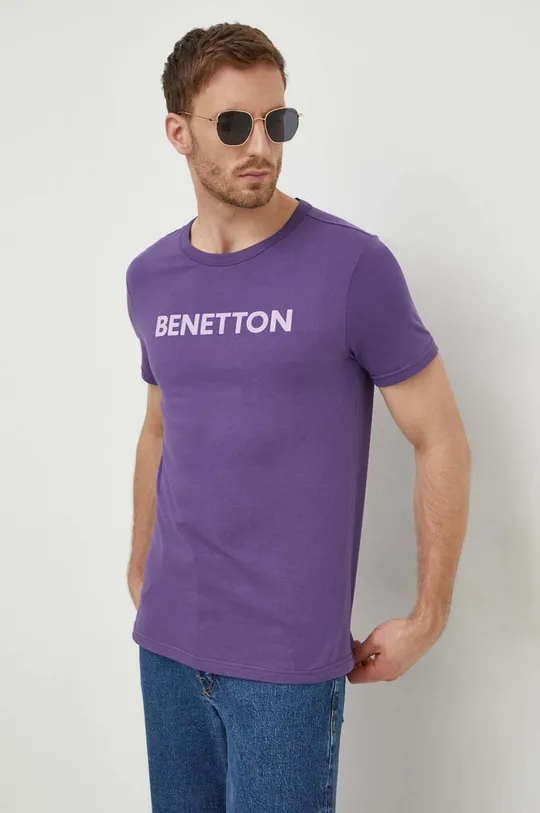 Хлопковая футболка United Colors of Benetton фиолетовой