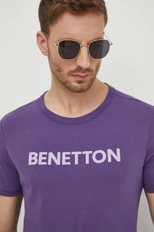 fialová Bavlnené tričko United Colors of Benetton