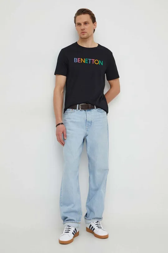 μαύρο Βαμβακερό μπλουζάκι United Colors of Benetton Ανδρικά
