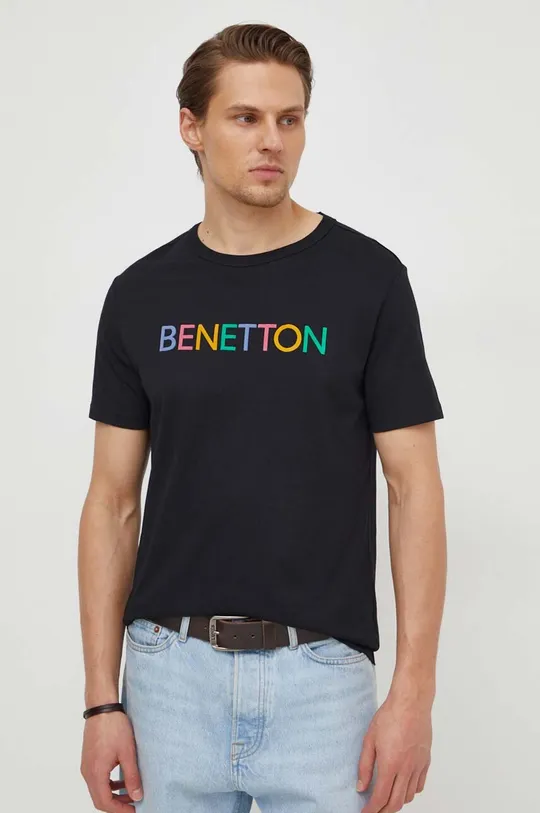 Βαμβακερό μπλουζάκι United Colors of Benetton μαύρο