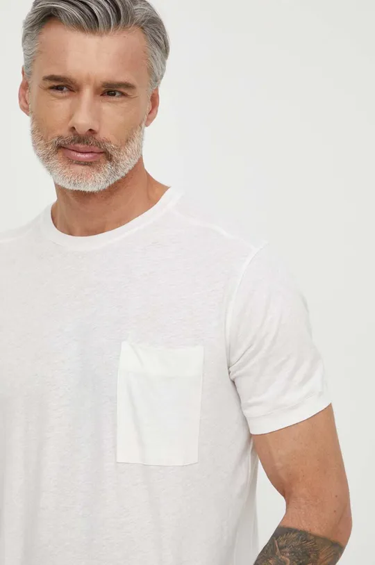 bela Kratka majica s primesjo lanu United Colors of Benetton Moški