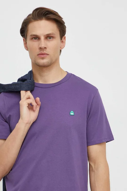 fialová Bavlnené tričko United Colors of Benetton Pánsky