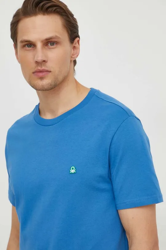 μπλε Βαμβακερό μπλουζάκι United Colors of Benetton Ανδρικά