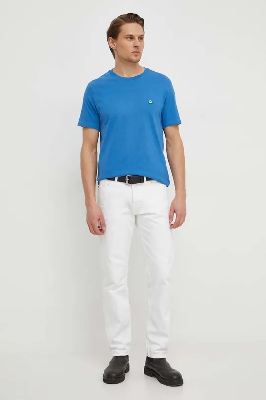 Bombažna kratka majica United Colors of Benetton modra