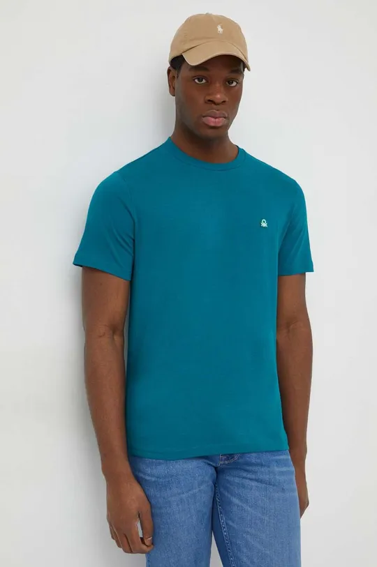 tyrkysová Bavlnené tričko United Colors of Benetton Pánsky