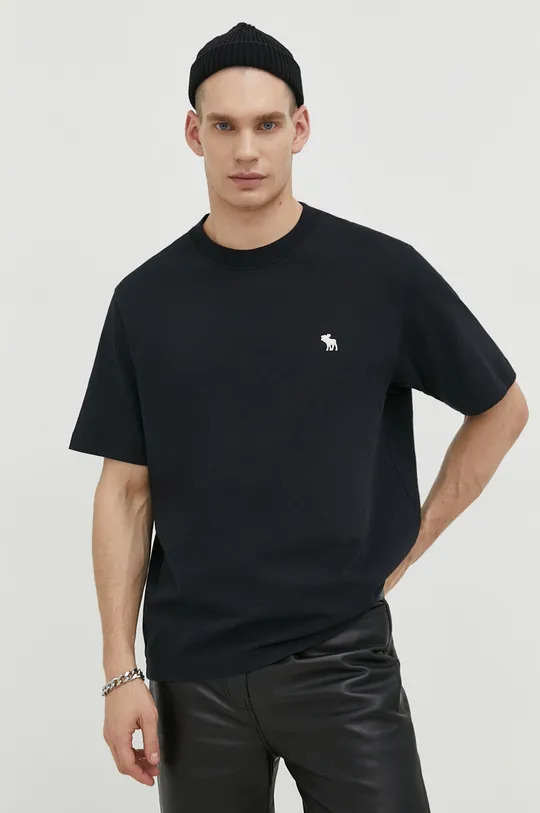 črna Bombažna kratka majica Abercrombie & Fitch Moški