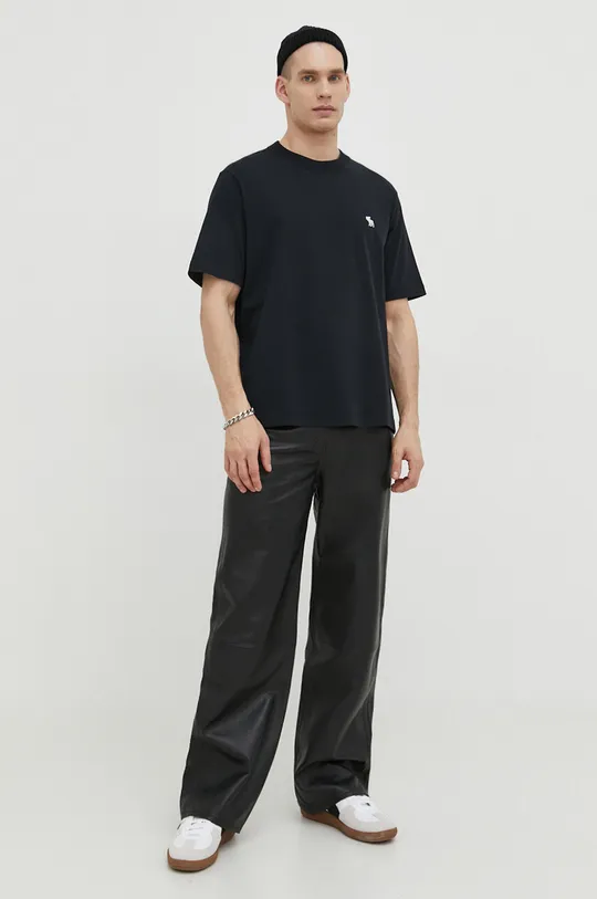 Bombažna kratka majica Abercrombie & Fitch črna