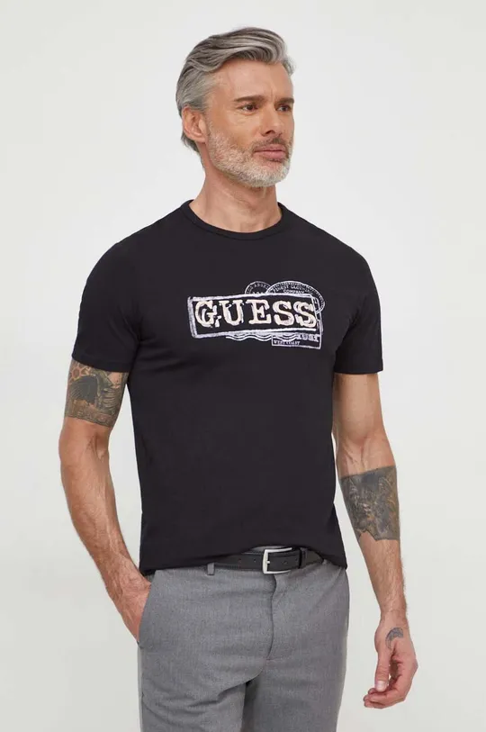 μαύρο Μπλουζάκι Guess Ανδρικά