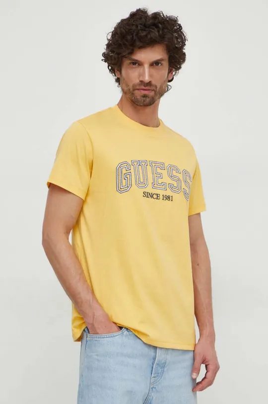 жовтий Бавовняна футболка Guess Чоловічий