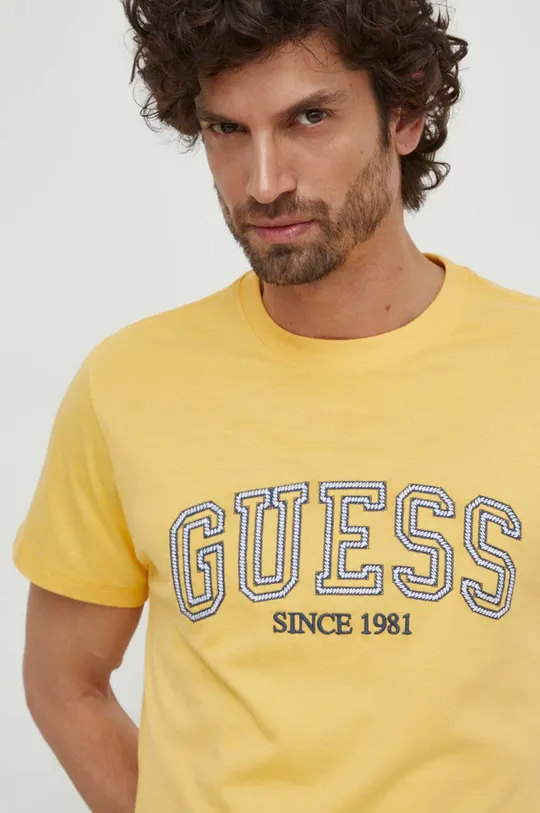 žltá Bavlnené tričko Guess