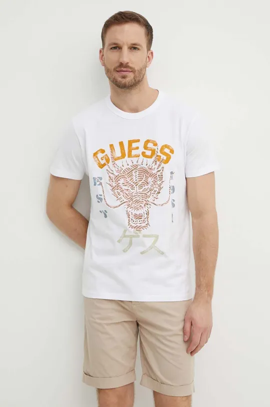 λευκό Βαμβακερό μπλουζάκι Guess DRAGON Ανδρικά