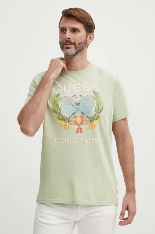 zielony Guess t-shirt bawełniany Męski