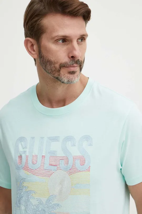 turkusowy Guess t-shirt bawełniany