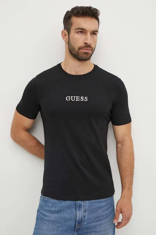 čierna Bavlnené tričko Guess Pánsky