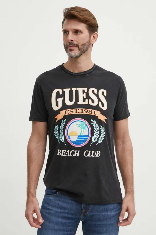 črna Bombažna kratka majica Guess Moški