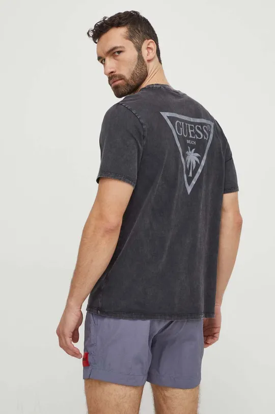 szary Guess t-shirt plażowy bawełniany Męski