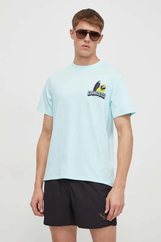 Guess t-shirt bawełniany SURFING niebieski