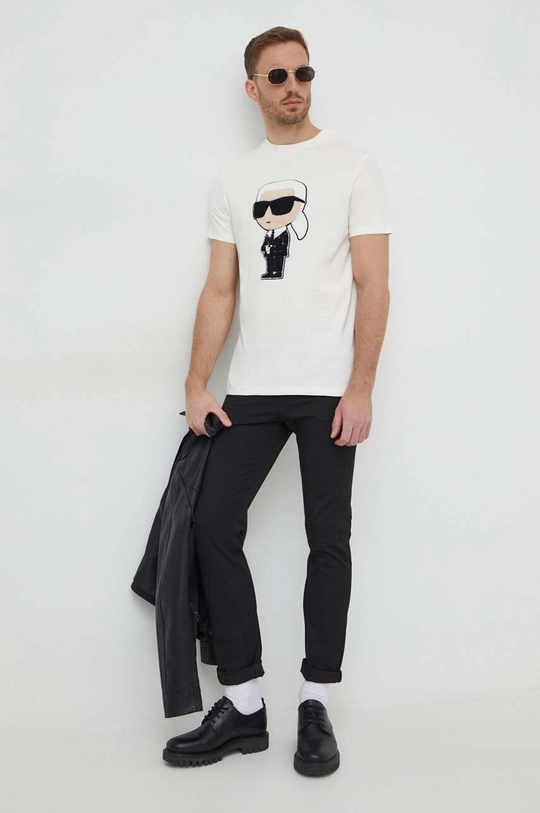 Karl Lagerfeld t-shirt bawełniany beżowy