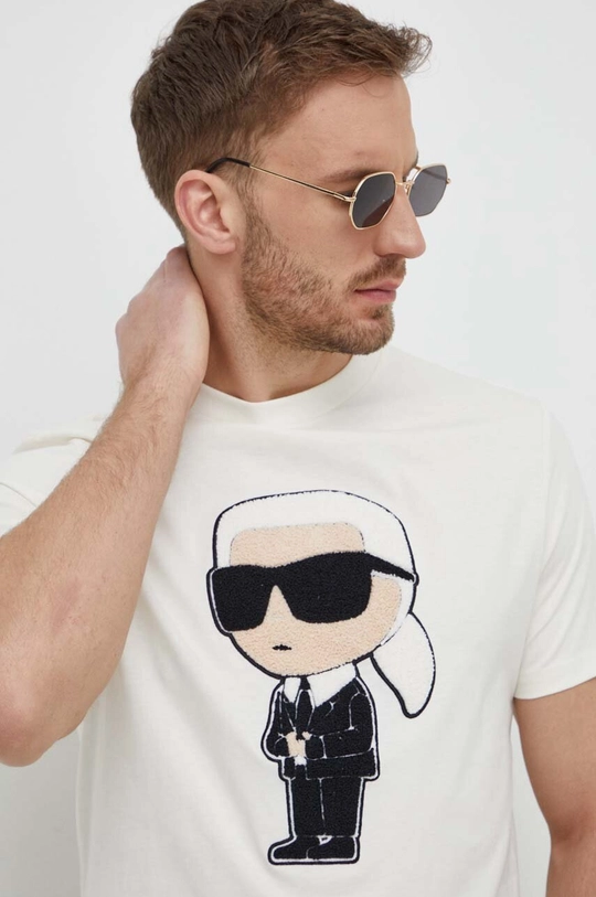 beżowy Karl Lagerfeld t-shirt bawełniany