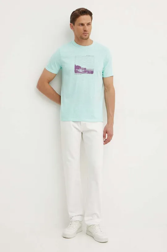 United Colors of Benetton t-shirt bawełniany turkusowy