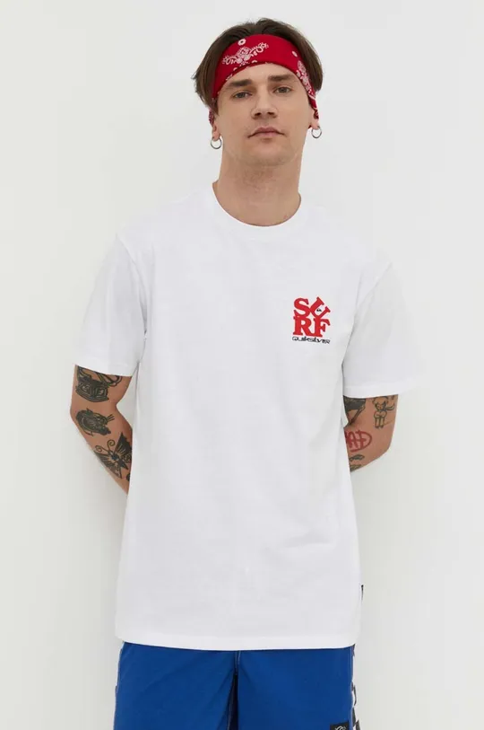 λευκό Βαμβακερό μπλουζάκι Quiksilver