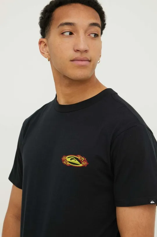 μαύρο Βαμβακερό μπλουζάκι Quiksilver