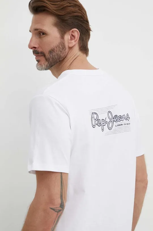 λευκό Βαμβακερό μπλουζάκι Pepe Jeans SINGLE CLIFORD Ανδρικά