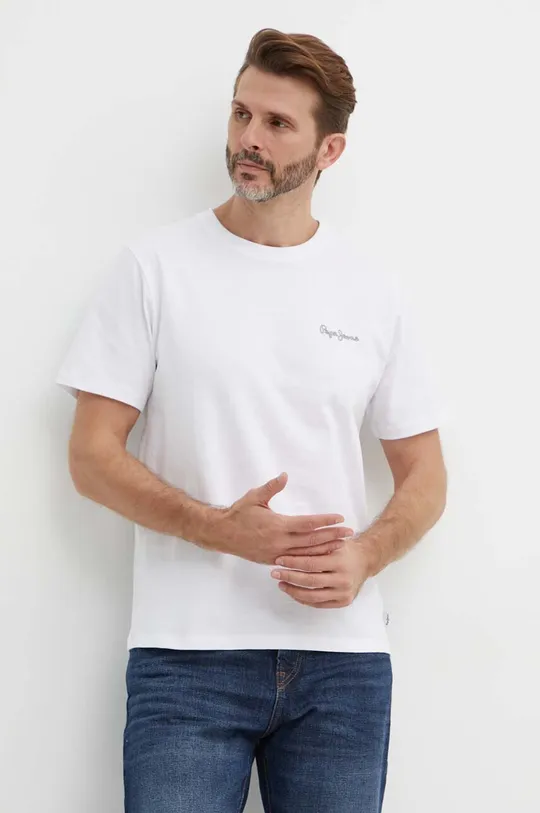 Βαμβακερό μπλουζάκι Pepe Jeans SINGLE CLIFORD λευκό