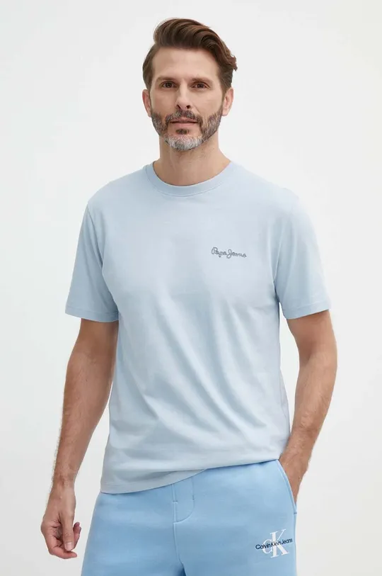 modrá Bavlnené tričko Pepe Jeans SINGLE CLIFORD Pánsky