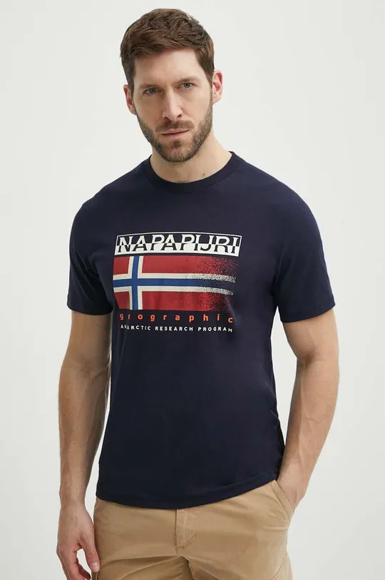 granatowy Napapijri t-shirt bawełniany S-Kreis Męski