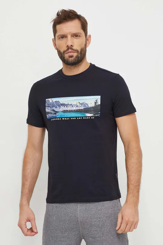 czarny Napapijri t-shirt bawełniany S-Canada Męski