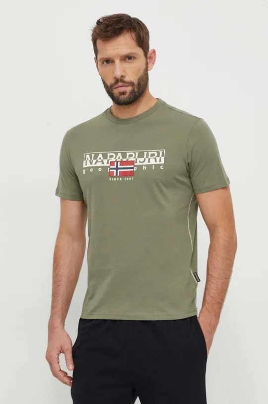 zelena Bombažna kratka majica Napapijri Moški