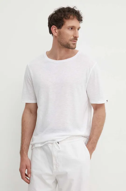 biały Tommy Hilfiger t-shirt z domieszką lnu Męski