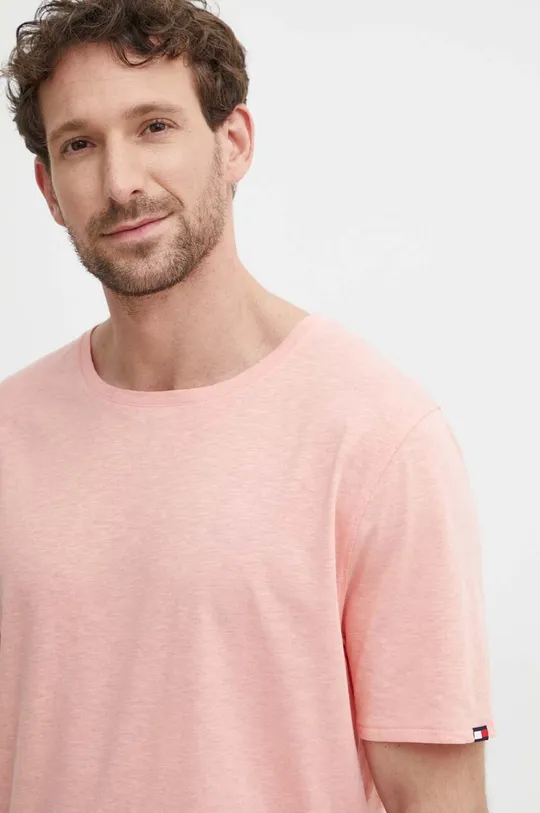 różowy Tommy Hilfiger t-shirt z domieszką lnu