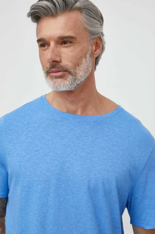 niebieski Tommy Hilfiger t-shirt z domieszką lnu Męski
