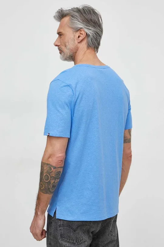Kratka majica s primesjo lanu Tommy Hilfiger modra