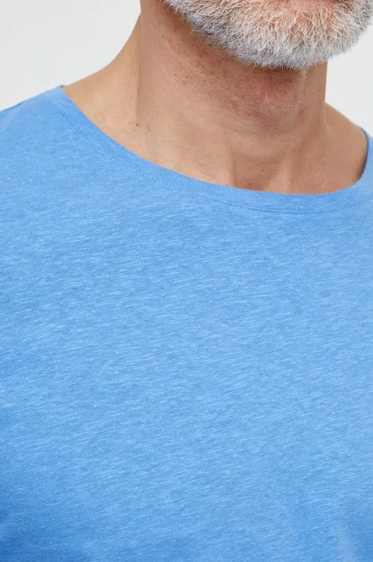 niebieski Tommy Hilfiger t-shirt z domieszką lnu