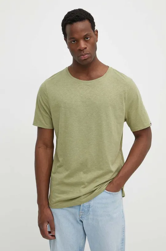 zielony Tommy Hilfiger t-shirt z domieszką lnu