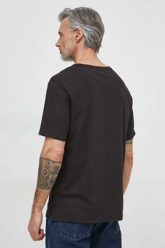 Kratka majica s primesjo lanu Tommy Hilfiger črna