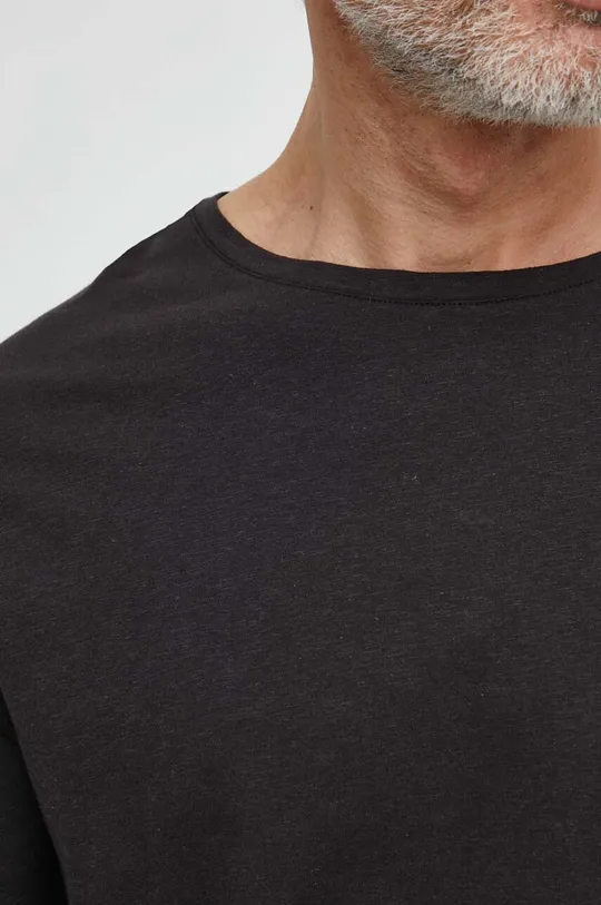 czarny Tommy Hilfiger t-shirt z domieszką lnu