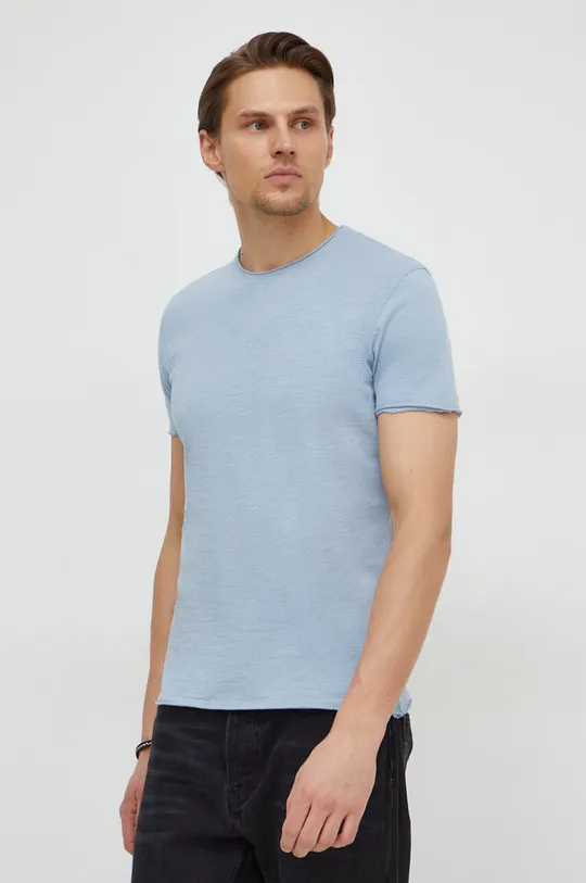 μπλε Βαμβακερό μπλουζάκι Sisley Ανδρικά