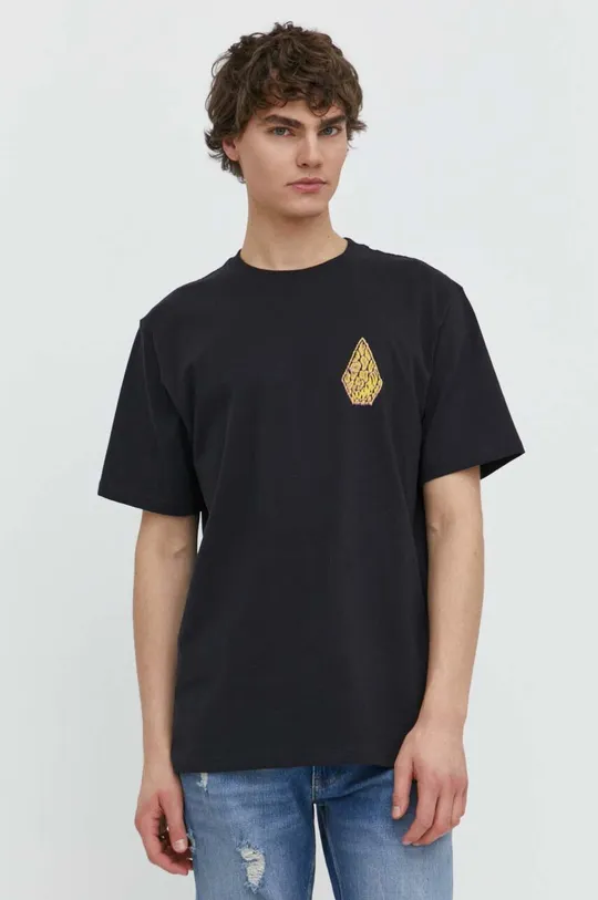 Βαμβακερό μπλουζάκι Volcom μαύρο