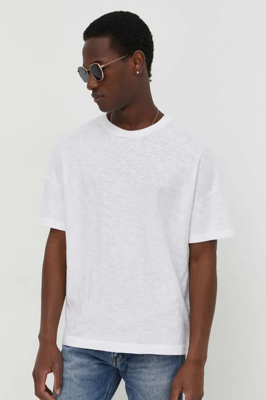 biela Bavlnené tričko American Vintage T-SHIRT ML COL ROND Pánsky