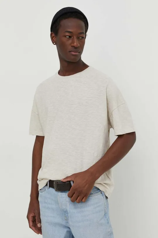 béžová Bavlnené tričko American Vintage T-SHIRT ML COL ROND Pánsky