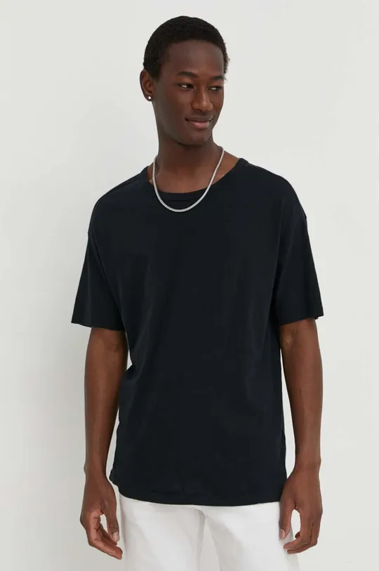 čierna Bavlnené tričko American Vintage TEE SHIRT MC COL ROND Pánsky